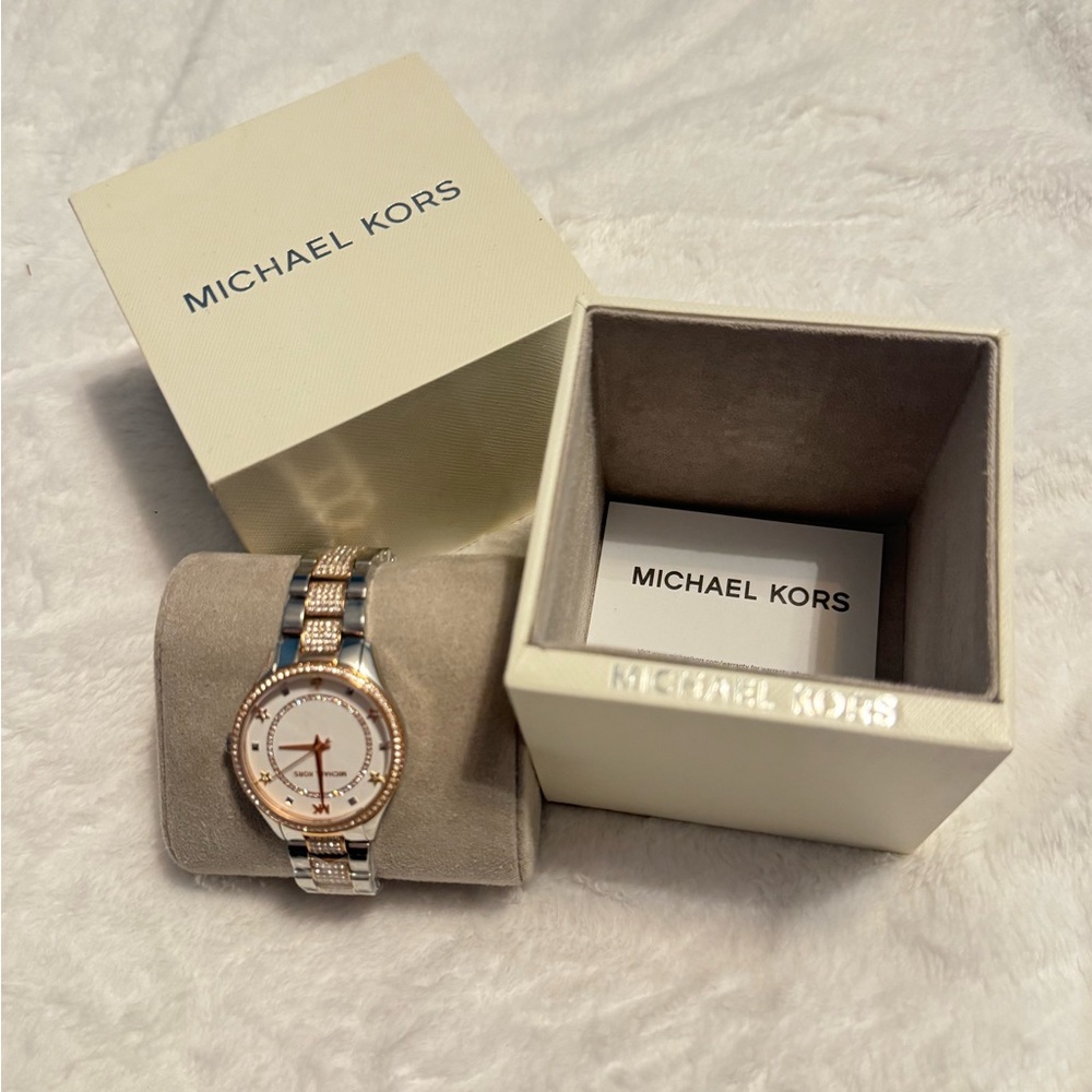 Michael Kors Two-Tone Watch with Rose Accents
